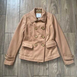 Women's Tan Double-Breasted Peacoa